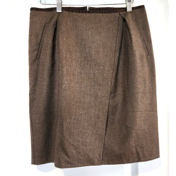 Benetton Checked Women's Suit Skirt Brown EU 40 US 8 Excellent Condition - Picture 1 of 14